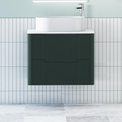 Royal Bathrooms Avenza 700mm Deep Moss Green Wall Hung Bathroom Countertop Vanity Unit 2 Drawer With Peak Basin - image 1