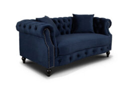Chesterfield Sofa In Velvet Navy Blue 2 Seater Sofa - thumbnail 4