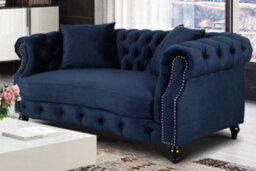 Chesterfield Sofa In Velvet Navy Blue 2 Seater Sofa - thumbnail 2