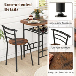 Small Table And 2 Chairs 3Pcs Bar Kitchen Dining Breakfast Furniture Set - thumbnail 5