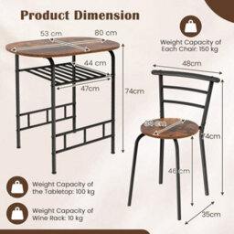 Small Table And 2 Chairs 3Pcs Bar Kitchen Dining Breakfast Furniture Set - thumbnail 2