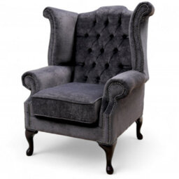 Chesterfield High Back Wing Chair Pimlico Charcoal Fabric In Queen Anne Style - thumbnail 3