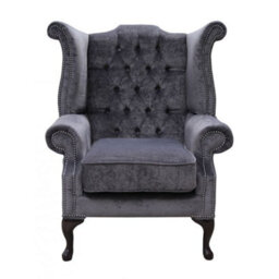 Chesterfield High Back Wing Chair Pimlico Charcoal Fabric In Queen Anne Style - thumbnail 2