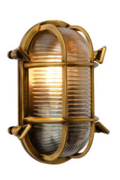 Lucide Dudley Retro Oval Bulkhead Wall Light Outdoor - 1Xe27 - Ip65 - Matt Gold, Brass
