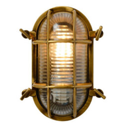 Lucide Dudley Retro Oval Bulkhead Wall Light Outdoor - 1Xe27 - Ip65 - Matt Gold, Brass - thumbnail 6