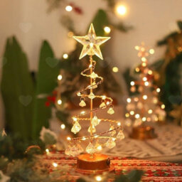 Amorly Battery Powered Led Crystal Christmas Tree Lamp, Mini Light Up Table Ornament With Acrylic Pendants, Festive Night Light Decor - thumbnail 1