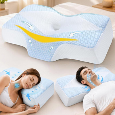 Memory Foam Neck Support Pillow For And Shoulder Pain Sleeping With Cooling Pillowcase: Ergonomic Cervical 5 X Relief - Contour