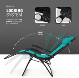 Keplin 2 Pack Xxl 110X70X90Cm Heavy-Duty Colour Block Zero Gravity Chairs, Cup & Phone Holder, Foldable, Teal - thumbnail 6