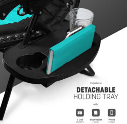 Keplin 2 Pack Xxl 110X70X90Cm Heavy-Duty Colour Block Zero Gravity Chairs, Cup & Phone Holder, Foldable, Teal - thumbnail 5