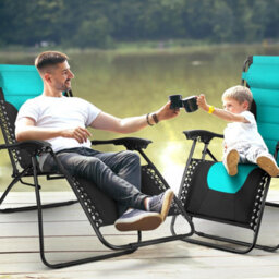 Keplin 2 Pack Xxl 110X70X90Cm Heavy-Duty Colour Block Zero Gravity Chairs, Cup & Phone Holder, Foldable, Teal - thumbnail 2