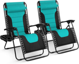 Keplin 2 Pack Xxl 110X70X90Cm Heavy-Duty Colour Block Zero Gravity Chairs, Cup & Phone Holder, Foldable, Teal - thumbnail 1