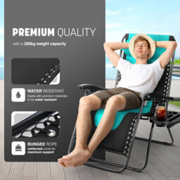 Keplin 2 Pack Xxl 110X70X90Cm Heavy-Duty Colour Block Zero Gravity Chairs, Cup & Phone Holder, Foldable, Teal - thumbnail 4