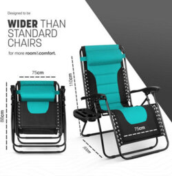 Keplin 2 Pack Xxl 110X70X90Cm Heavy-Duty Colour Block Zero Gravity Chairs, Cup & Phone Holder, Foldable, Teal - thumbnail 3