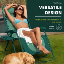 Keplin 2 Pack Xxl 110X70X90Cm Heavy-Duty Colour Block Zero Gravity Chairs, Cup & Phone Holder, Foldable, Teal - thumbnail 8