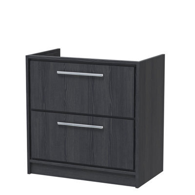 Hudson Reed Lille 800mm Floor Standing 2 Drawer Unit (455 Deep)-Graphite Grey Woodgrain - image 1