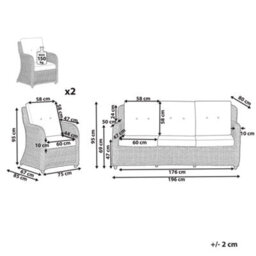 Beliani Garden Sofa Set 5 Seater Alessano Rattan Natural - thumbnail 3
