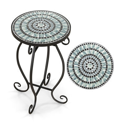 Costway Mosaic Outdoor Side Table Round End Table Weather Resistant Ceramic Tabletop - image 1