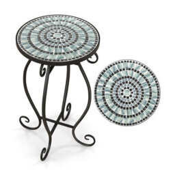 Costway Mosaic Outdoor Side Table Round End Table Weather Resistant Ceramic Tabletop - thumbnail 1