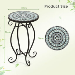 Costway Mosaic Outdoor Side Table Round End Table Weather Resistant Ceramic Tabletop - thumbnail 3