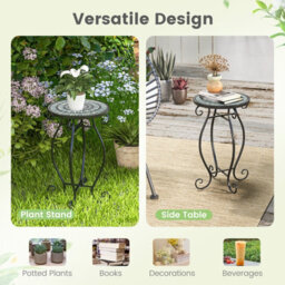 Costway Mosaic Outdoor Side Table Round End Table Weather Resistant Ceramic Tabletop - thumbnail 2
