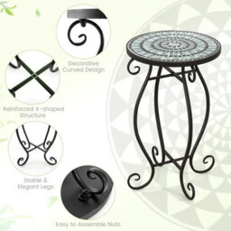 Costway Mosaic Outdoor Side Table Round End Table Weather Resistant Ceramic Tabletop - thumbnail 5