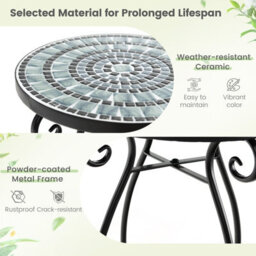 Costway Mosaic Outdoor Side Table Round End Table Weather Resistant Ceramic Tabletop - thumbnail 4