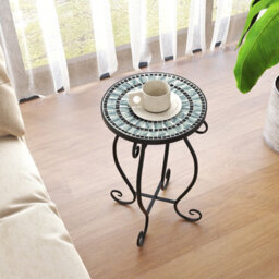 Costway Mosaic Outdoor Side Table Round End Table Weather Resistant Ceramic Tabletop - thumbnail 7