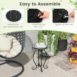 Costway Mosaic Outdoor Side Table Round End Table Weather Resistant Ceramic Tabletop - thumbnail 6