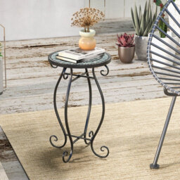 Costway Mosaic Outdoor Side Table Round End Table Weather Resistant Ceramic Tabletop - thumbnail 9