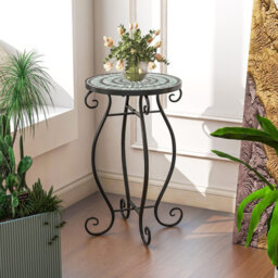 Costway Mosaic Outdoor Side Table Round End Table Weather Resistant Ceramic Tabletop - thumbnail 8