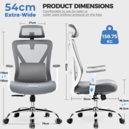 Comhoma Office Chair Ergonomic High Back Computer Desk Chair Swivel Rocking Mesh Executive Chairs Grey - thumbnail 8