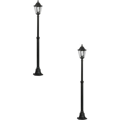 Set Of 2 Ip44 Outdoor Black And Silver Bollard Lights - 2000mm 60W E27 Lanterns For Pathways - image 1