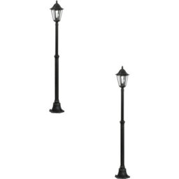 Set Of 2 Ip44 Outdoor Black And Silver Bollard Lights - 2000mm 60W E27 Lanterns For Pathways