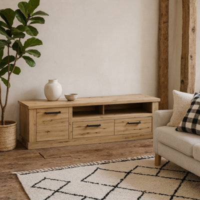 Wyld Haus Tampere Artisan Oak Tv Unit With Black Handles, 1 Door And 2 Drawers - image 1