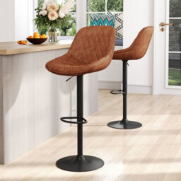 Darphe Pu Leather Bar Stool With Swivel And Adjustable Height, Set Of 2 Brown