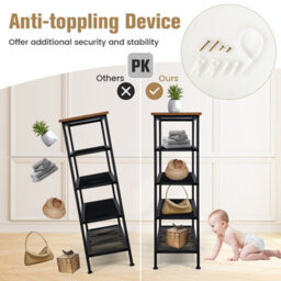 Costway 5-Tier Shoe Rack Industrial Shoe Organizer W/ Wooden Top Flat Mesh Shelves - thumbnail 6