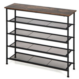 Costway 5-Tier Shoe Rack Industrial Shoe Organizer W/ Wooden Top Flat Mesh Shelves