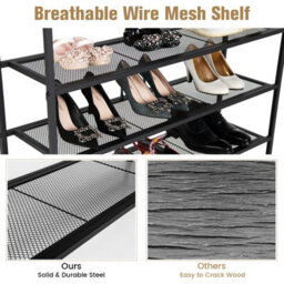 Costway 5-Tier Shoe Rack Industrial Shoe Organizer W/ Wooden Top Flat Mesh Shelves - thumbnail 8