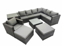 Fimous Outdoor Pe Rattan Garden Furniture Sofa Set With Square Coffee Table Chair 2 Big Stools Side Table Dark Grey - thumbnail 1