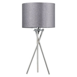 First Choice Lighting Set Of 2 Chrome Tripod Table Lamps With Grey Glitter Shades - thumbnail 2