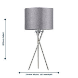 First Choice Lighting Set Of 2 Chrome Tripod Table Lamps With Grey Glitter Shades - thumbnail 7