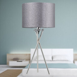 First Choice Lighting Set Of 2 Chrome Tripod Table Lamps With Grey Glitter Shades - thumbnail 5