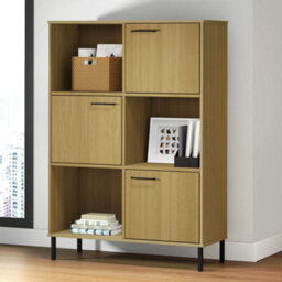 Berkfield Bookcase With Metal Legs Brown 90X35X128.5 Cm Solid Wood Oslo