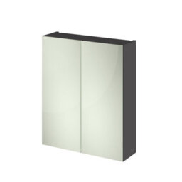 Hudson Reed Fusion Wall Hung 2 Door 50/50 Mirror Cabinet, Gloss Grey, Soft Close, 600X162X713mm - thumbnail 2