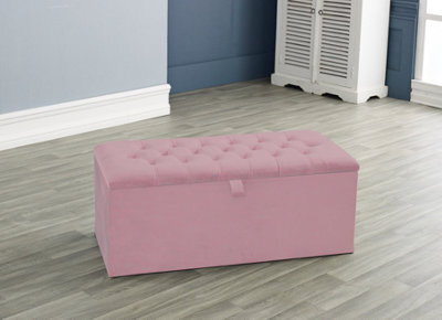 Urban Textures Plush Velvet Chesterfield Ottoman Storage Box - Pink - image 1