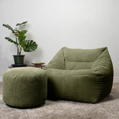 icon Natalia Large Beanbag And Round Footstool Corduroy Sage Green - image 1