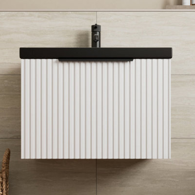 Affine Fluted 600mm Bathroom Vanity Unit Basin Wall Hung Cupboard Soft Close Matt White - image 1