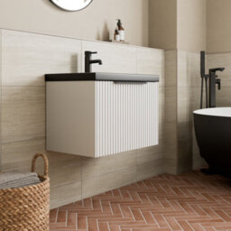 Affine Fluted 600mm Bathroom Vanity Unit Basin Wall Hung Cupboard Soft Close Matt White - thumbnail 3