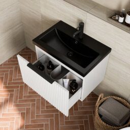 Affine Fluted 600mm Bathroom Vanity Unit Basin Wall Hung Cupboard Soft Close Matt White - thumbnail 4