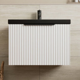 Affine Fluted 600mm Bathroom Vanity Unit Basin Wall Hung Cupboard Soft Close Matt White - thumbnail 1